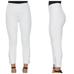 Lysse White Snap Leg Cuffed Crop Denim Leggings  Size M  High Waist  Slimming
